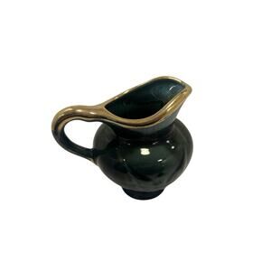 Hull emerald green drip glaze pitcher with eagle embossed, 6"‎